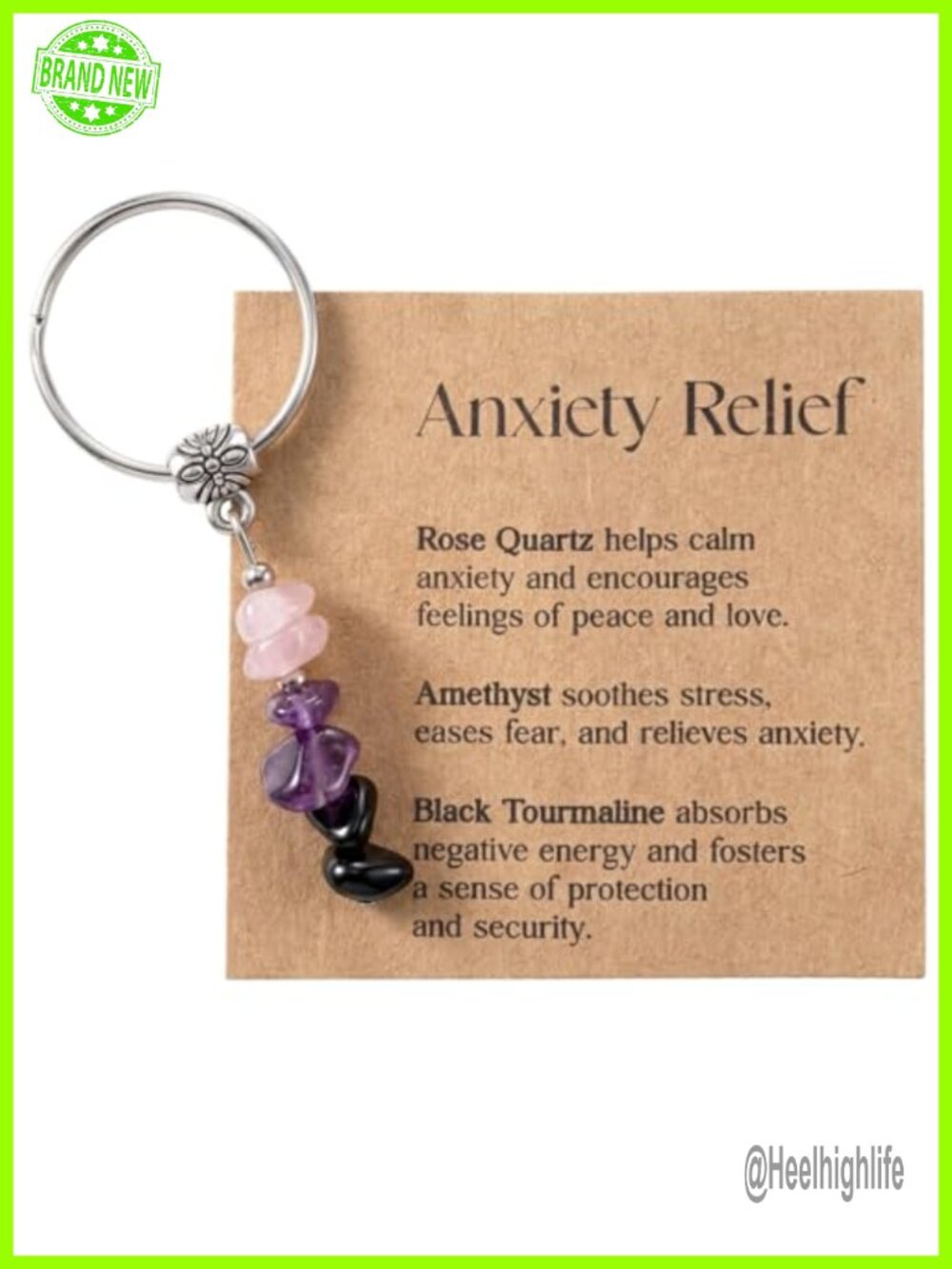 Natural Stone Beaded Keychain with Card, Crystal Bag Charm for Women